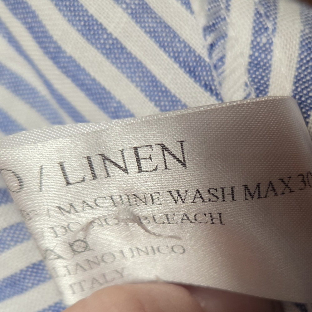 Sartoria Saracena Seersucker Blue & White Striped 100% Linen Maxi Dress Size XS - Picture 6 of 7